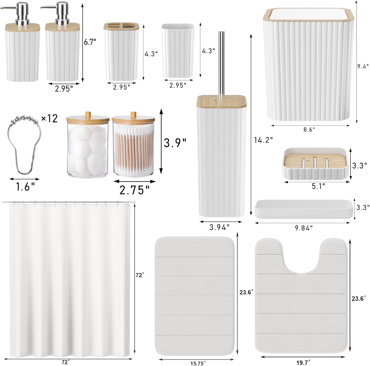 Bathroom Set - 25PC White Bathroom Set with Shower Curtain and Rugs, Bathroom Accessories Set, White Shower Curtain Set with Bathroom Trash Can