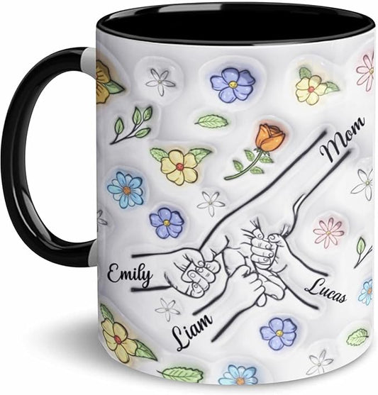 LOVELYPOD Custom Mom Mug with Kids Names, You Hold Our Hands Also Our Hearts Mug, Mama Coffee Cup, Mothers Day Gift, Personalized Mugs, Christmas Gifts, Mothers Day Mugs, Mom Gifts