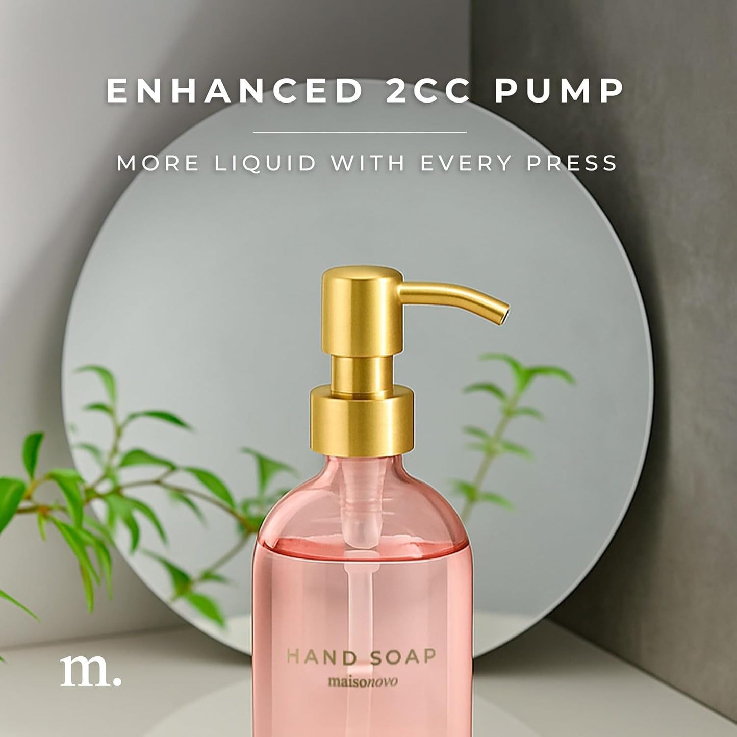 MaisoNovo Soap Dispenser 2-Piece Set | 16.9oz Pink Bottles with Gold Stainless Steel Pumps