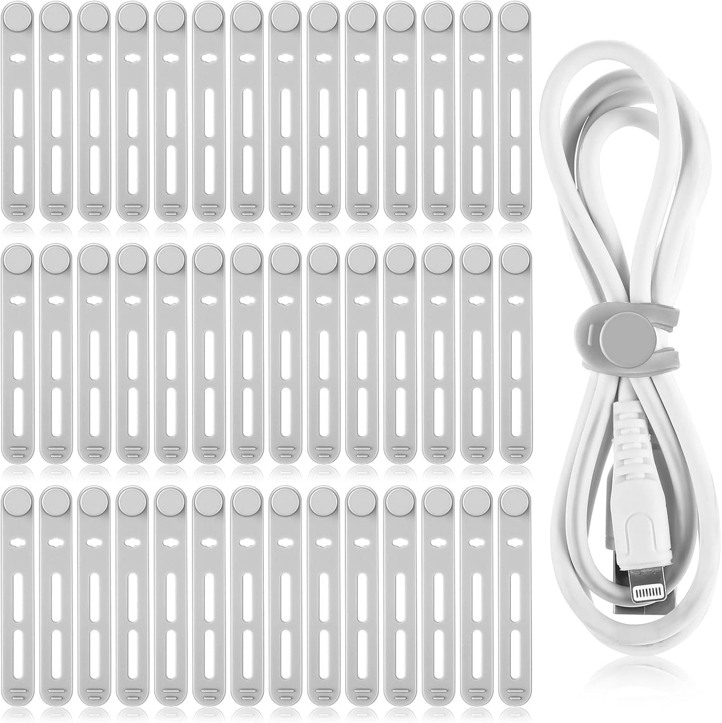 42 Pcs Silicone Cable Ties Reusable Cord Straps Multipurpose Elastic Cable Organizer for Bundling Fastening Earphone Phone Charger Home Office School(Gray,3.15 Inch)