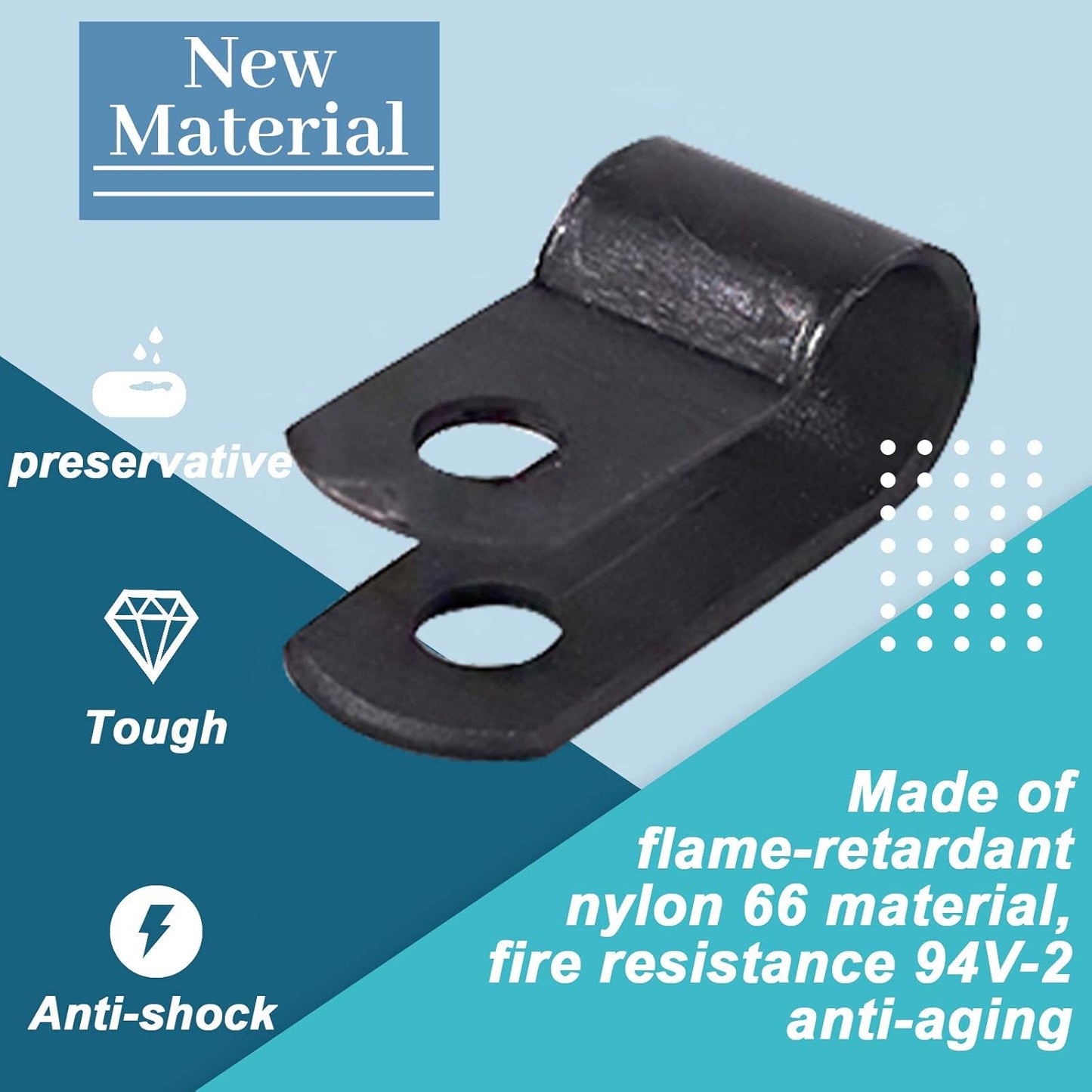 Glarks 60Pcs 1/4 Inch Black Nylon Screw Mounting R-Type Cable Clip Wire Clamp Kit with Screws for Wire, Conduit and Cable Conduit