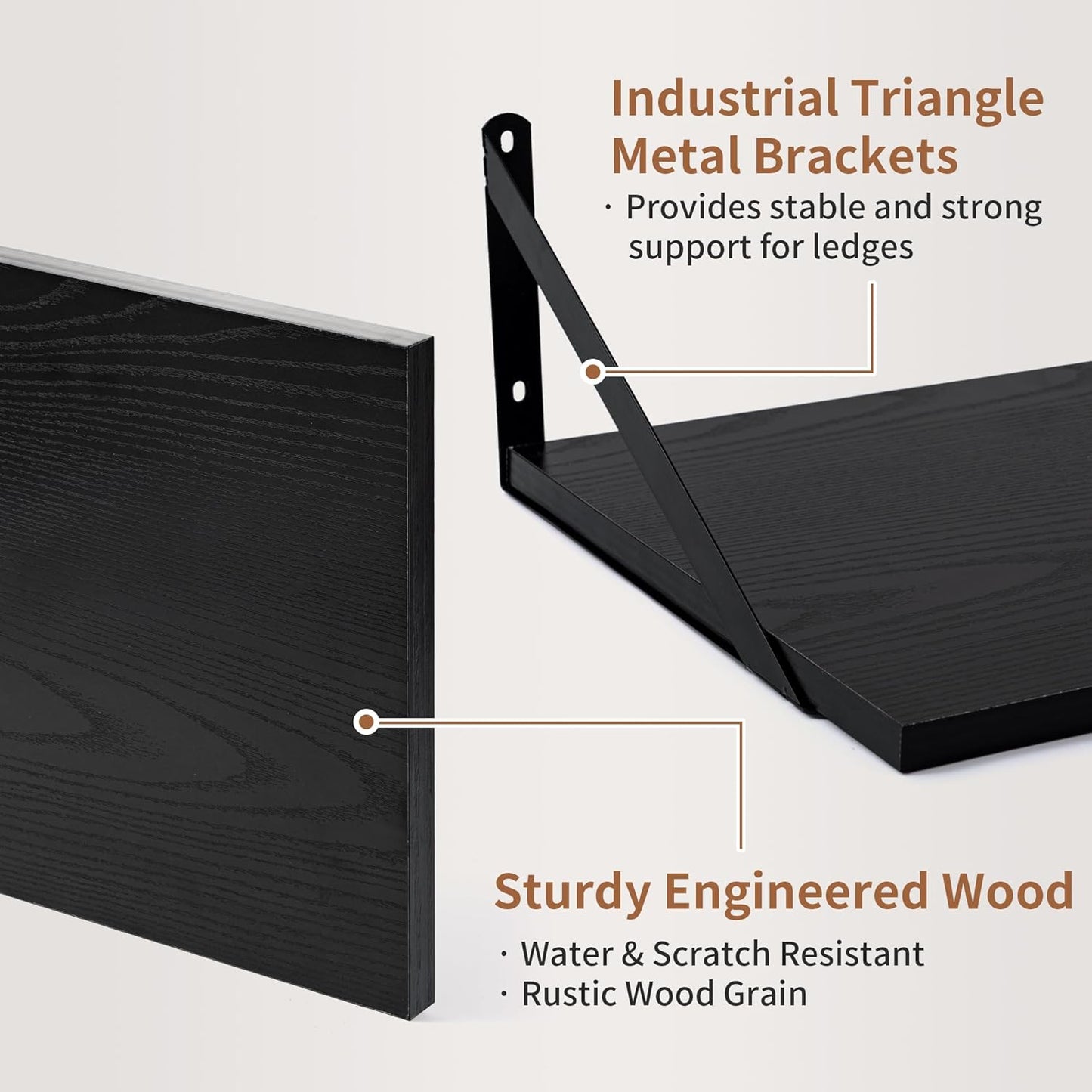 Axeman Deep Floating Shelves for Wall, 16W x 12D Black Floating Shelves Set of 2, 12 Inch Deep Large Wall Mounted Shelves for Living Room Bedroom Bathroom