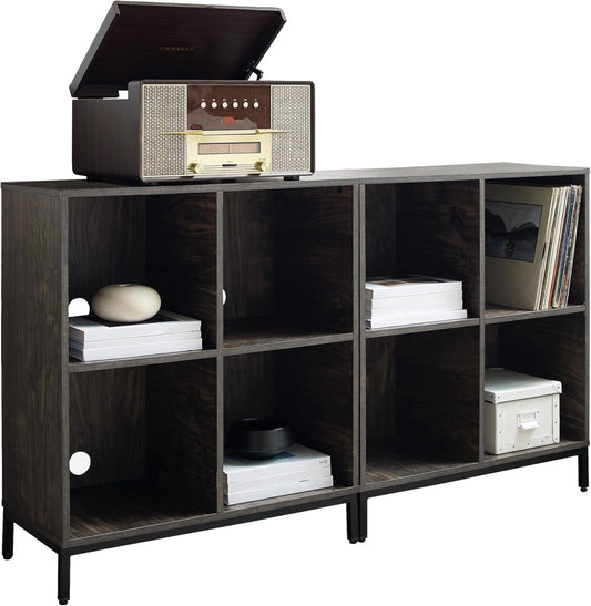 Crosley Furniture Jacobsen 2-Piece Vinyl Record Storage Cube Bookcase Set and Record Player Stand, Brown Ash