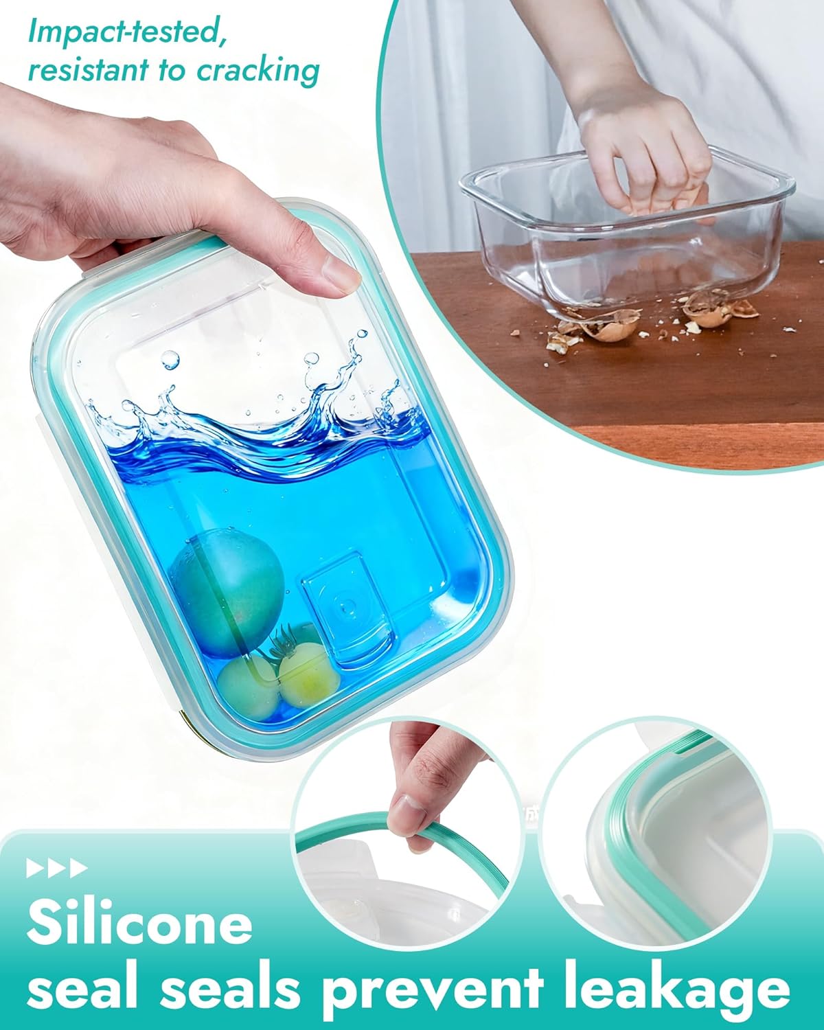 6-Piece Borosilicate Glass Food Storage Containers Set with Airtight Lids - Oven, Microwave & Freezer Safe, Leak-Proof, BPA-Free - Baking, Meal Prep & Gift Ready