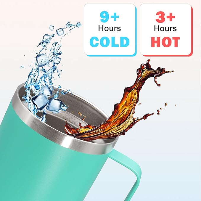 20 oz Tumbler with Handle and Lid, Stainless Steel Tumbler Insulated Travel Coffee Mug, Spill Proof Double Wall Vacuum Tumbler Cup Keep Drink Hot & Cold, Light Blue, 6 Pack