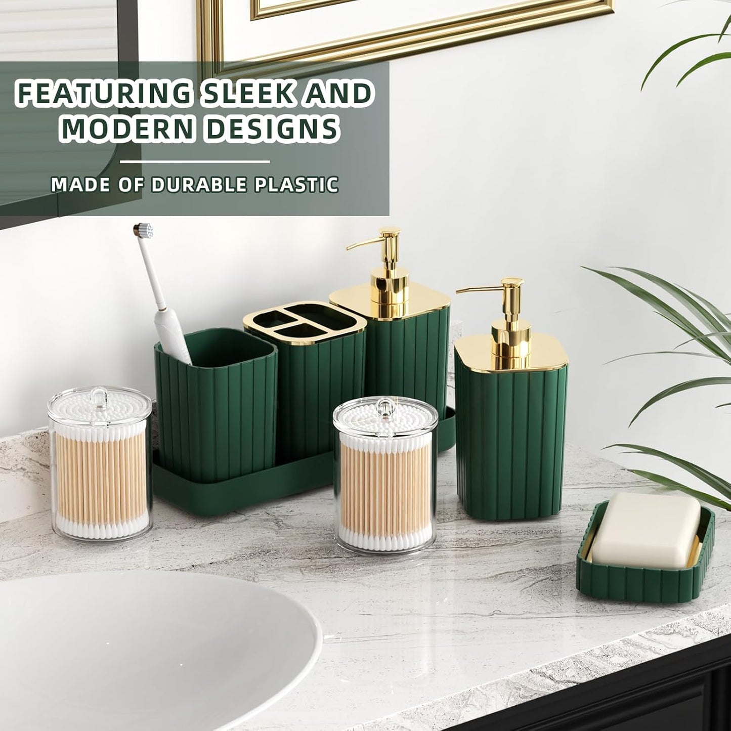 Bathroom Accessories Set - Gorgeous Green Bathroom Set, 10PC Green Bathroom Accessory Set, Bathroom Sets with Toilet Brush, Bathroom Trash Can