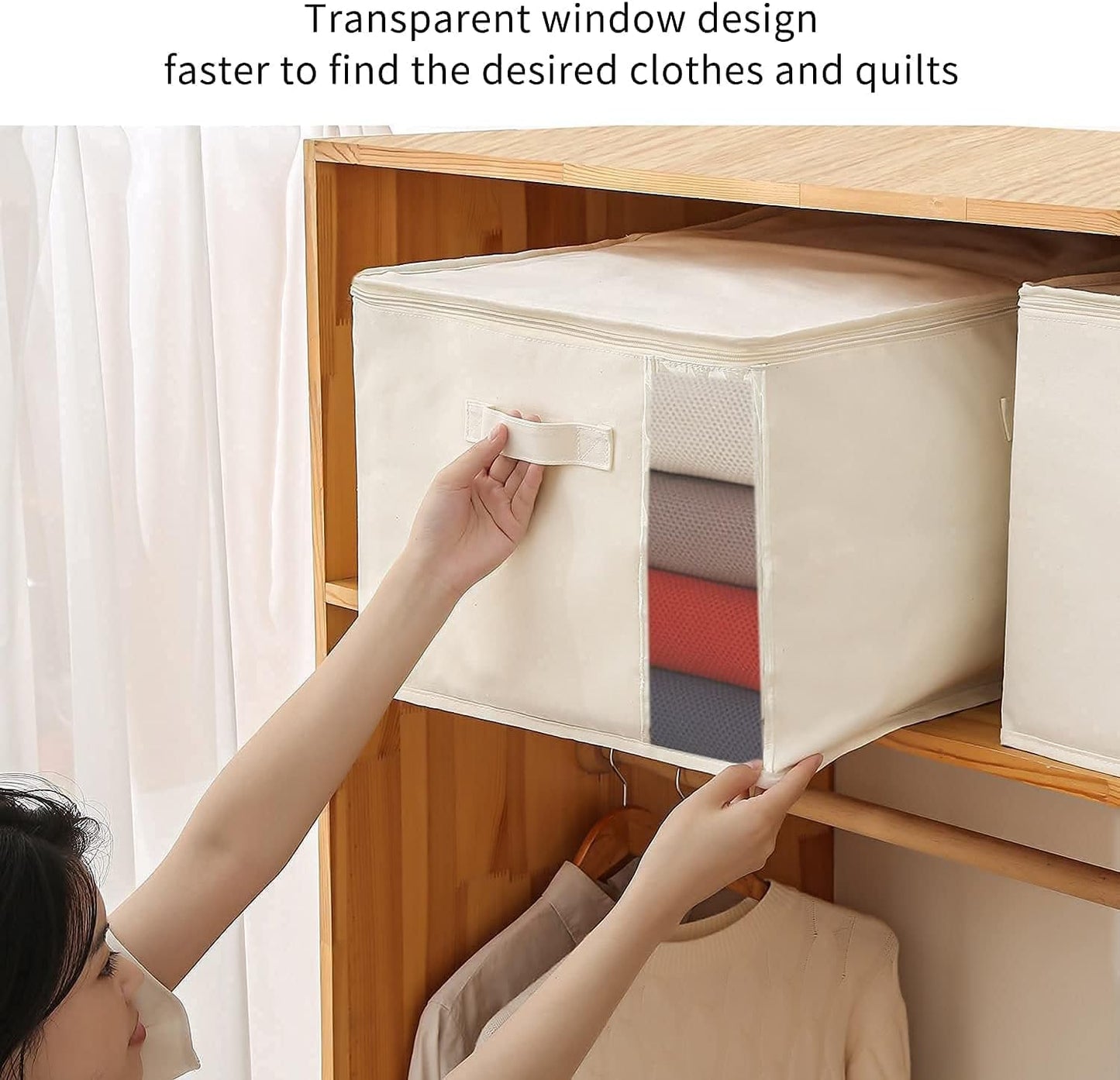 3-Pack Large Canvas Comforter Storage Bags for Clothes Sweater Clothes Organizer with Dual Zipper Three Carrying Handles for Blanket Closet Storage Container