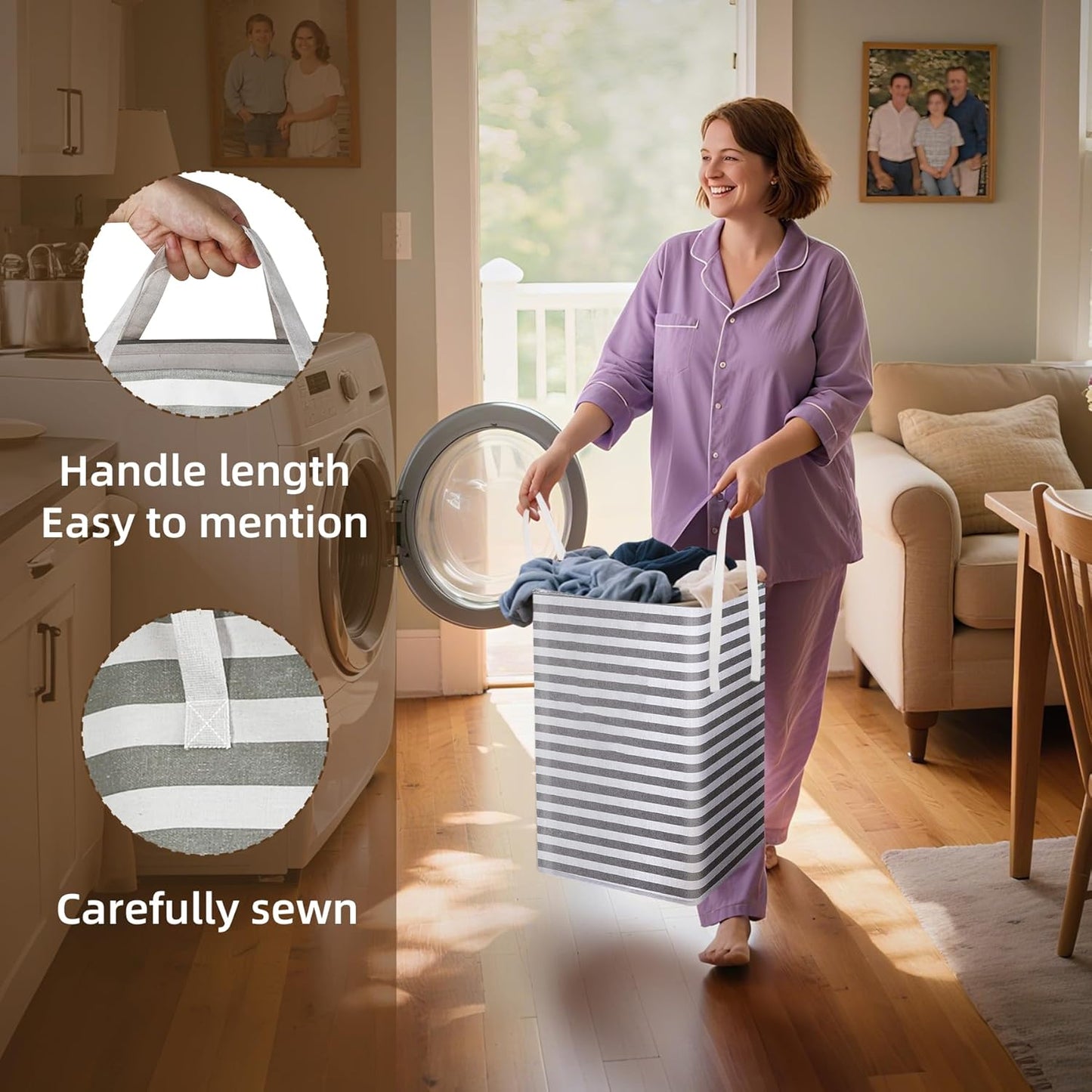 Large Collapsible Laundry Basket Hamper Bag Dirty Clothes Storage and Organization for Bedroom Bathroom Dorm Room College with Handleswith Easy Carry Clothes