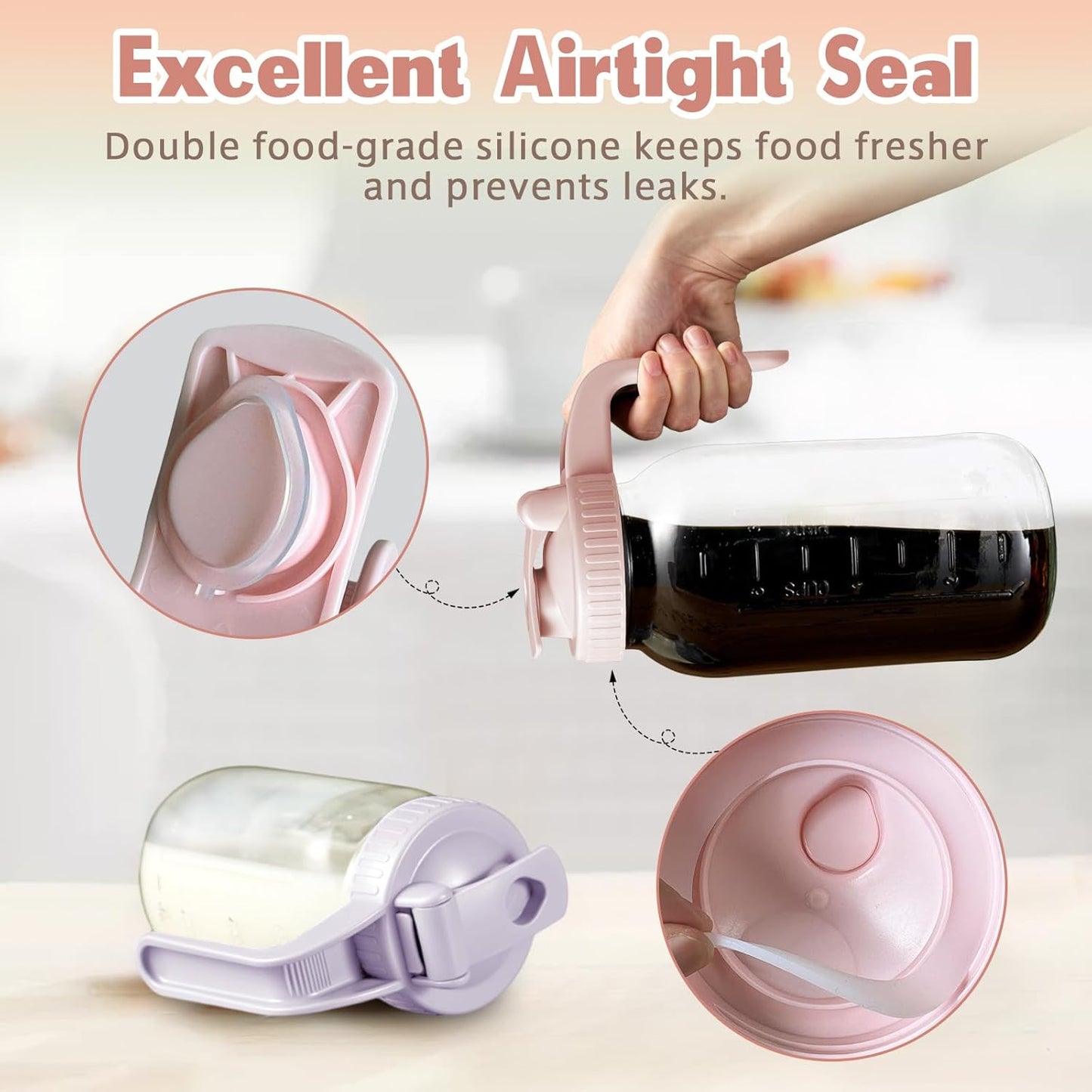 2 Pack Mason Jar with Pour Spout Lid V-shaped, 2 Quart Iced Tea Pitcher Double Leak Proof, 64 oz Drink Pitcher for Breastmilk, Sun Tea, Juice, Coffee Creamer, Formula Pitche