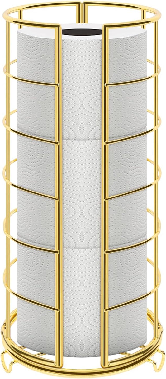 NearMoon Toilet Paper Organizer Stand, Free Standing 3 Rolls Tissue Storage, Metal Bathroom Accessory, Rustproof Toilet Roll Holder for Kitchen Countertop Inside Cabinet Shelf(Metal Base, Gold)