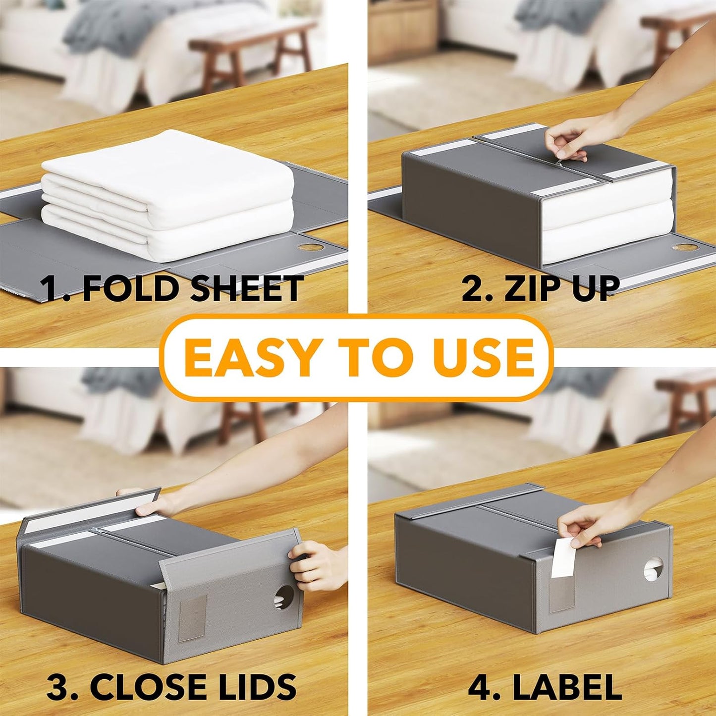 SpaceAid 12 Pack Bed Sheet Organizers and Storage, Foldable Sheet Organizer for Linen Closet, Sheets Set Folder Keeper with Window XL (Queen & King Size) Bedding Container (Gray, 12 Pack)