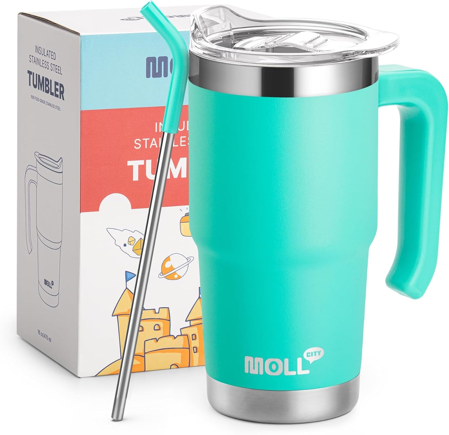 16 oz Tumbler Stainless Steel Double Wall Vacuum Insulated Coffee Tumbler with Lid and Straw-Reusable Travel Mug Cup for Women(Teal)