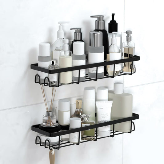 Shower Caddy Organizer with Hooks,Self Adhesive Bathroom Shelves,No Drilling Bathroom Organizers and Storage,Perfect for RV, Apartment, Home Decor,2 Pack Black