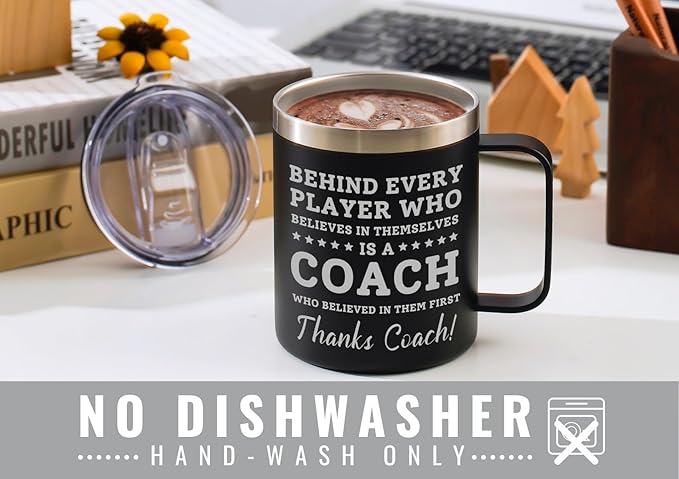 Onebttl Coach Gifts, Funny Gift Idea for Appreciation, Christmas, Birthday, 12oz Stainless Steel Insulated Travel Coffee Mug - Thanks Coach, Black, BS-COACH-MUG12-BELIEVE