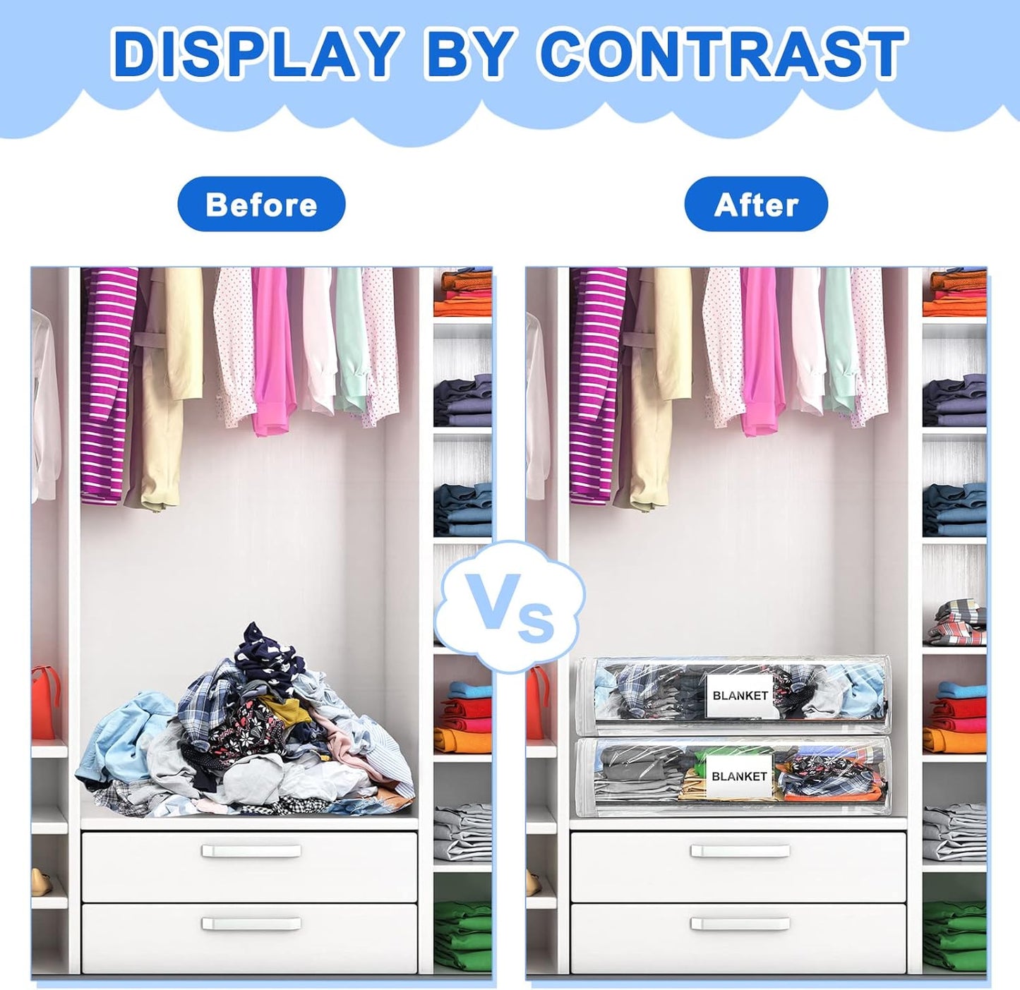 Kenning Set of 20 Clear Vinyl Zippered Storage Bags for Sheet Organizer Plastic Sweater Bags with Handle Pocket for Bed Blanket Throw Pillow Toys(White,12 x 10 x 4 Inch)