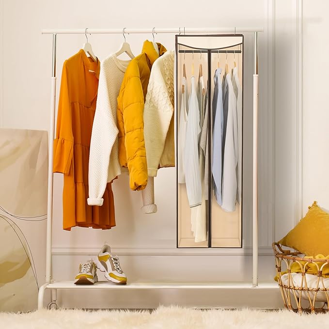 STORAGE MANIAC 2-Pack Hanging Garment Bag Zipper Cover with Sealed Clear Window, Long Garment Cover for Closet Storage Wardrobe Clothes Protector, Large Garment Storage Bag for Dresses,Suits, Beige