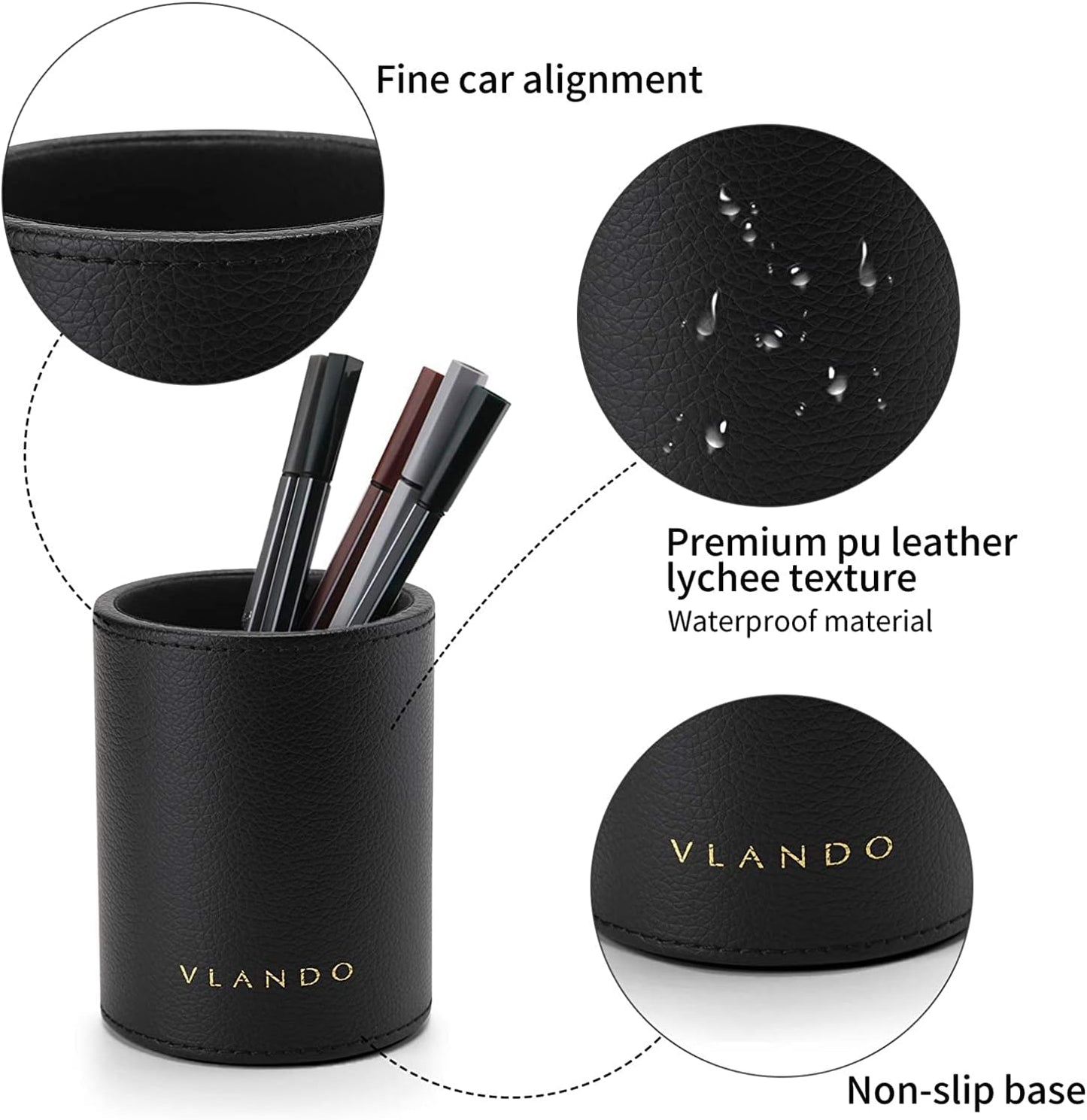 Vlando Office Desk Organizer Leather Desktop Organizer Caddy with Drawer for Storing Desktop Supplies and Accessories (Black Set)