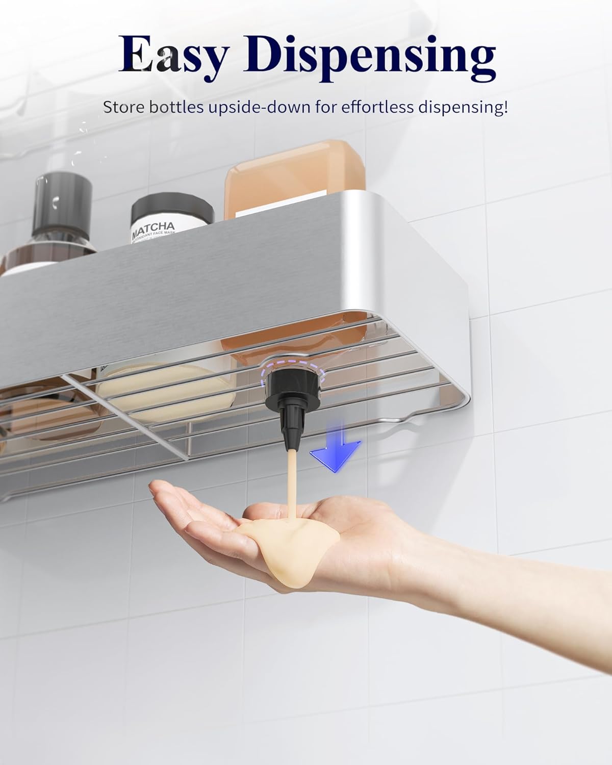 Kitsure Shower Caddy - 2 Pack Adhesive Shower Organizer, Rustproof Metal Shelves, No-Drill Bathroom Organizers and Storage, Silver Grey, Large