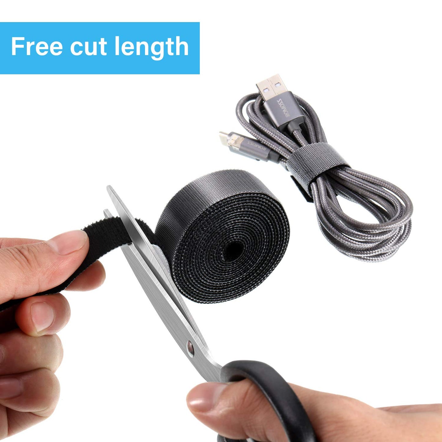 WILLBOND 3/4 Inch x 90ft Fastening Tape Cable Ties Reusable Fastening Nylon Tape Double Side Hook Roll Hook and Loop Straps Wires Cords Management Wire Organizer Straps (Black)