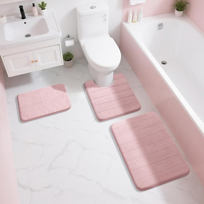 Yimobra Pink Bath Mat 31.5x20 Inch, Super Soft Absorbent Memory Foam Bathroom Rug Non Slip, Quick Dry, Machine Washable Floor Carpet for Tub Shower, Home Decor Accessories