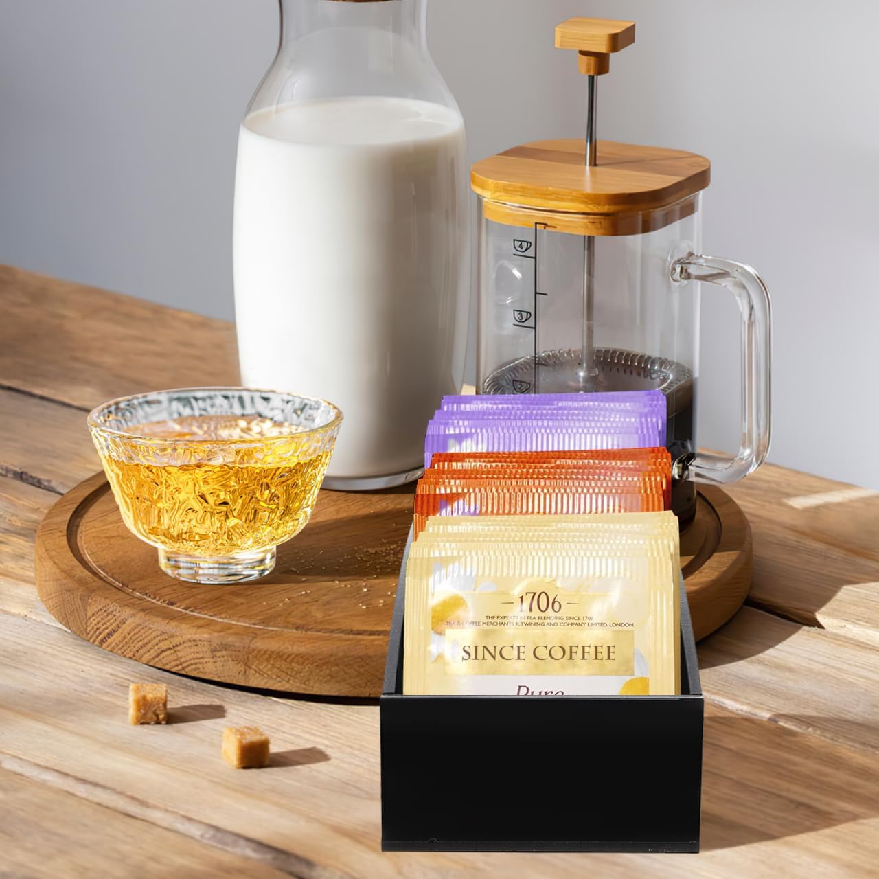 STOBAZA Hotel Tea Bag Box and Sugar Packet Holder Coffee Bar Organizer for Condiments Desktop Storage for Tea and Sugar Bags for Coffee Stations and Hotel Supplies