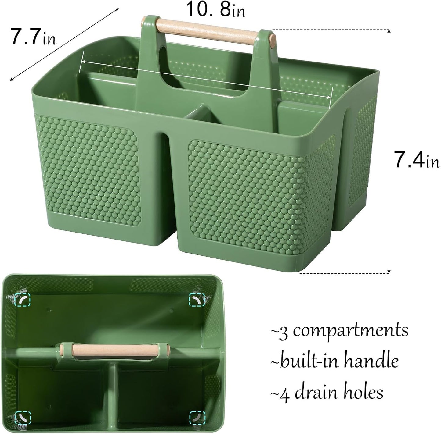 rejomiik Portable Shower Caddy Basket Plastic Cleaning Caddy Organizer Storage Tote with Handle for Bathroom, College, Dorm Room Essentials, Green