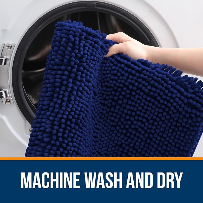 OLANLY Bathroom Rugs 59x24, Extra Soft Absorbent Chenille Bath Rugs, Rubber Backing Quick Dry, Machine Washable Bath Mats for Bathroom Floor, Tub and Shower, Home Decor Accessories, Navy