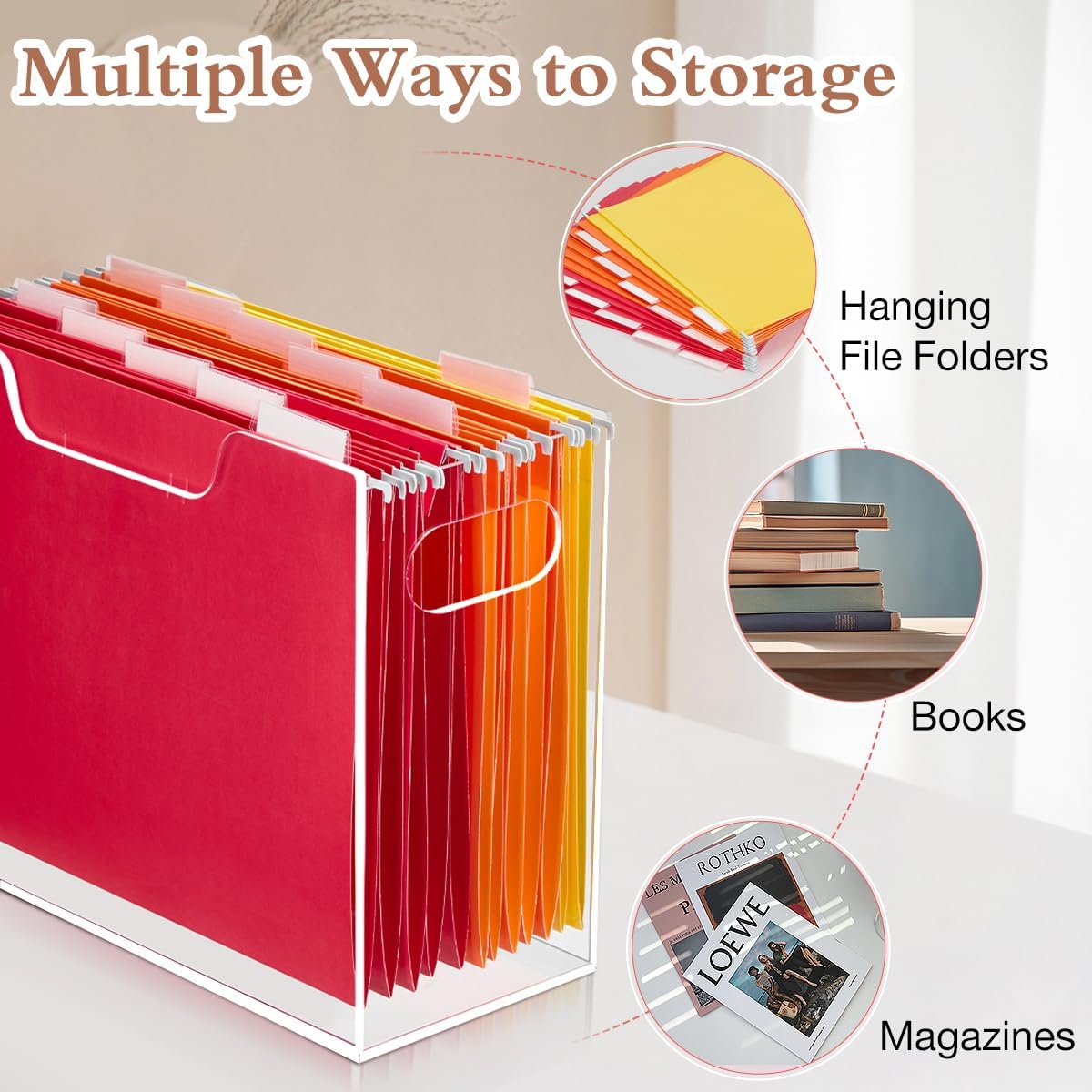 Acrylic File Folder Organizer，Clear Hanging File Organizer Box for Letter Size/A4, Portable Desktop File Storage box for Desk Home Office School -1 Pack