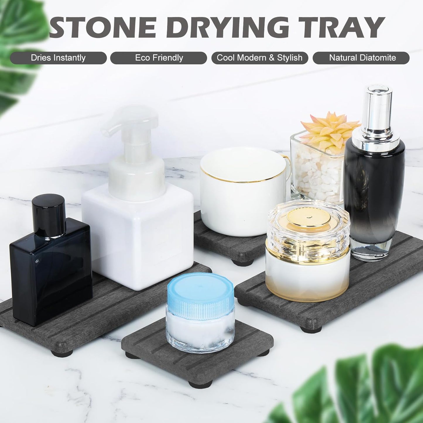 4PCS Fast Drying Diatomite Stone Soap Tray for Bathroom and Kitchen, Vanity Tray, Water Absorbing Coaster