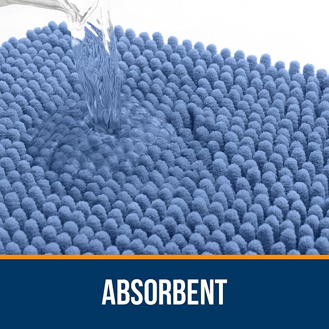 OLANLY Bathroom Rugs 44x24, Extra Soft Absorbent Chenille Bath Rugs, Rubber Backing Quick Dry, Machine Washable Bath Mats for Bathroom Floor, Tub and Shower, Home Decor Accessories, Cornflower Blue