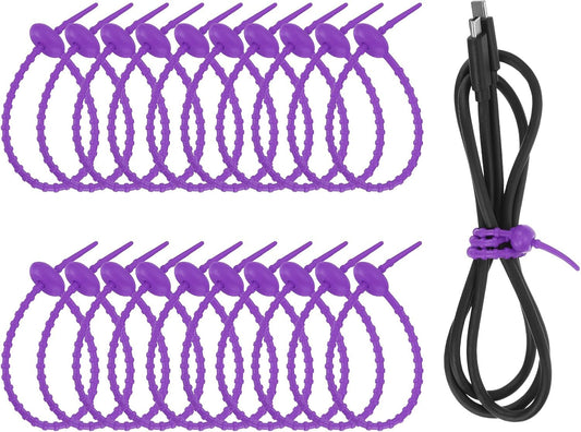 uxcell 20 Pcs Silicone Ties Bag Clip, 8.5 Inch Multi Purpose Silicone Zip Ties Reusable Rubber Zip Tie, Cable Strap Cord Organizer for Home Office Food Bag Wires Cables, Purple