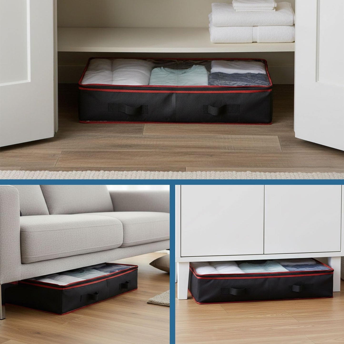 6 Inches Under Bed Storage Containers | Pack of 12 Underbed storage drawers with Durable Handles, Large Capacity, Dual Zipper & Clear Window For Clothing, Bedding, Blankets, Towels, Sweaters