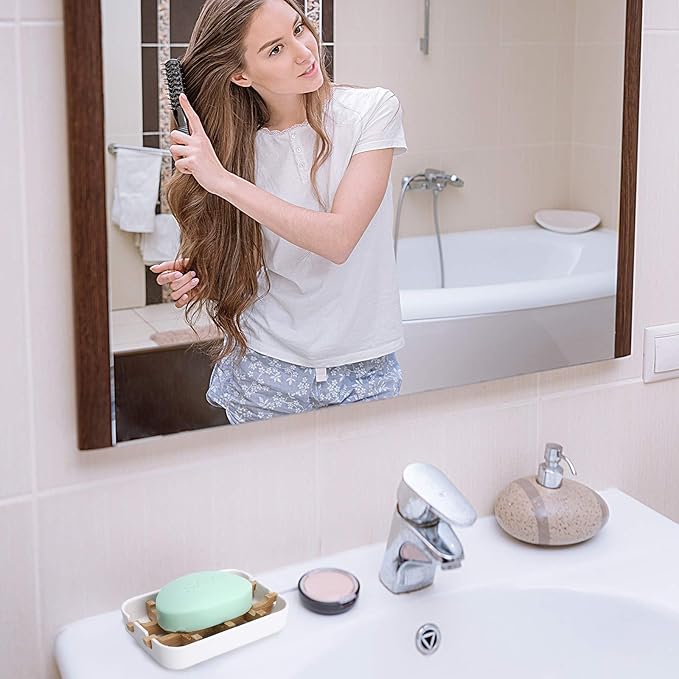 Bamboo Wooden Soap Dishes for Bathroom Bar Soap Holder Shower Soap Holder Sink Deck Bathtub Shower Tray (One Pieces White)