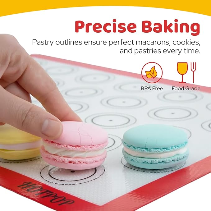 HOTPOP Silicone Baking Mats 0.75mm, Non-Stick Macaron Silicone Baking Mats - Silicone Sheet for Bake Pans and Rolling with Outlines for Pastries (3 HALF SIZE)