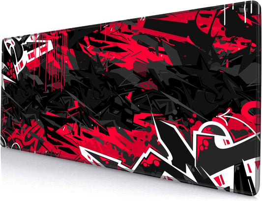 Mouse Pad Gaming, Large XXL Mouse Pads, Non-Slip Rubber Base Mousepad, Keyboard Mouse Mat Desk Pad with Stitched Edges, 31.5x11.8 inch Black Red