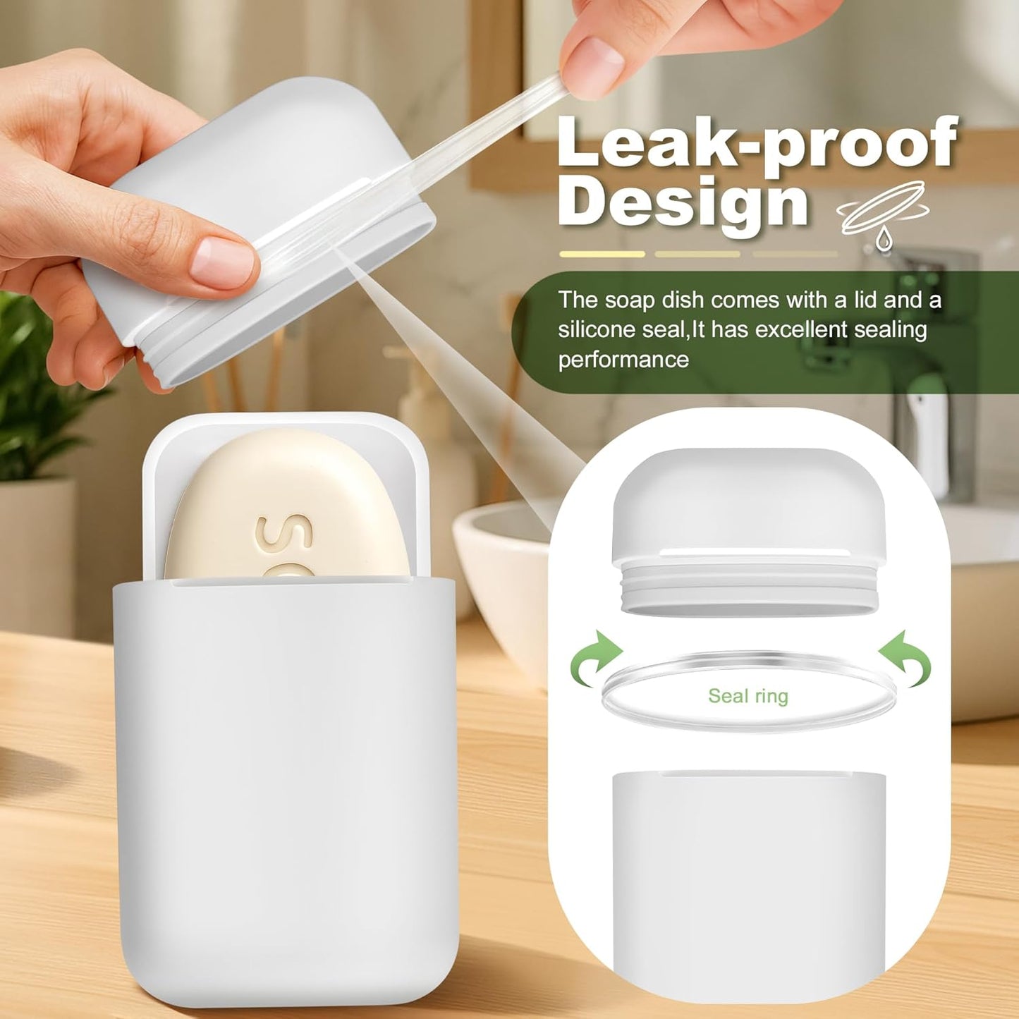 Travel Soap Case soap Holder,Leak Proof Soap Holder with Silicone Sealed lid,Keep Dry with Drainage Tray,Soap Dish for Travel, Gym, Bathroom, Outdoor, Camping, School(White)