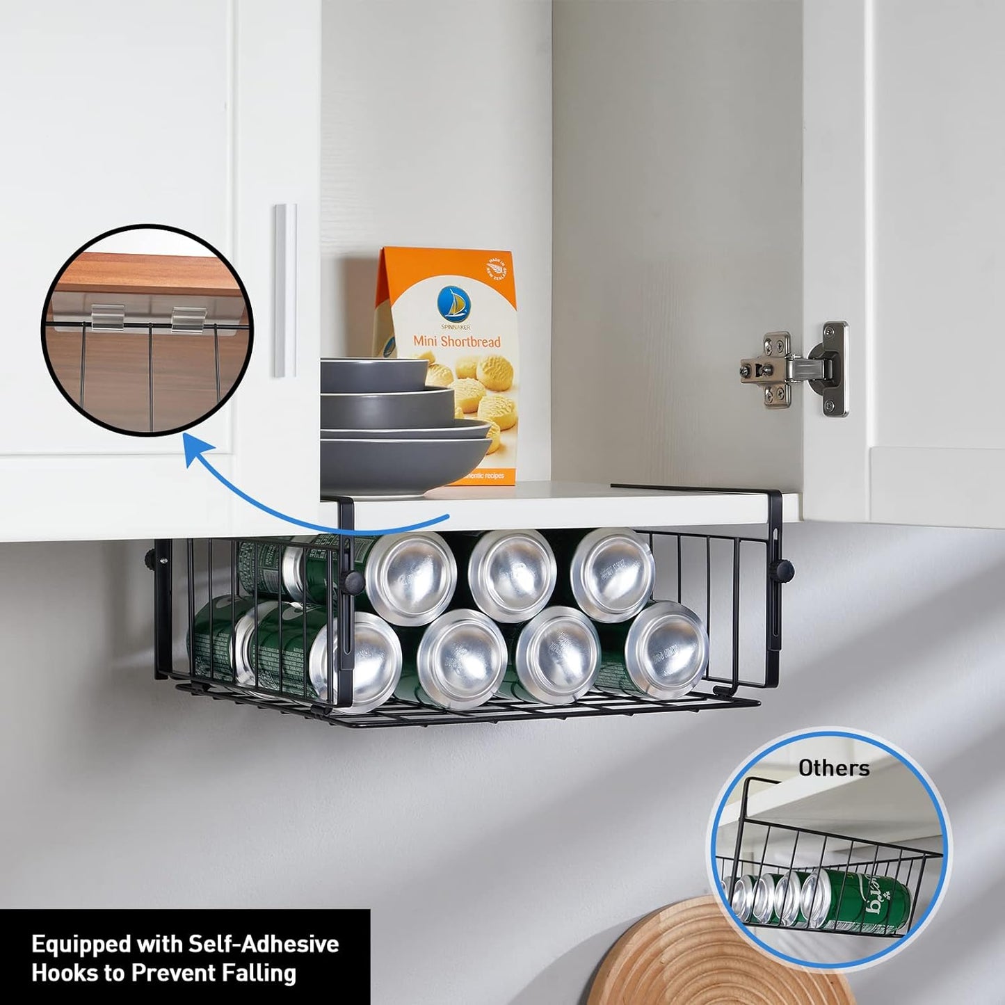 2 Pack Hanging Under Shelf Storage Basket,Adjustable Under Cabinet Add-on Storage Racks Slide-in Baskets Organizer for Laundry Room Kitchen Pantry Desk Bookshelf, Black