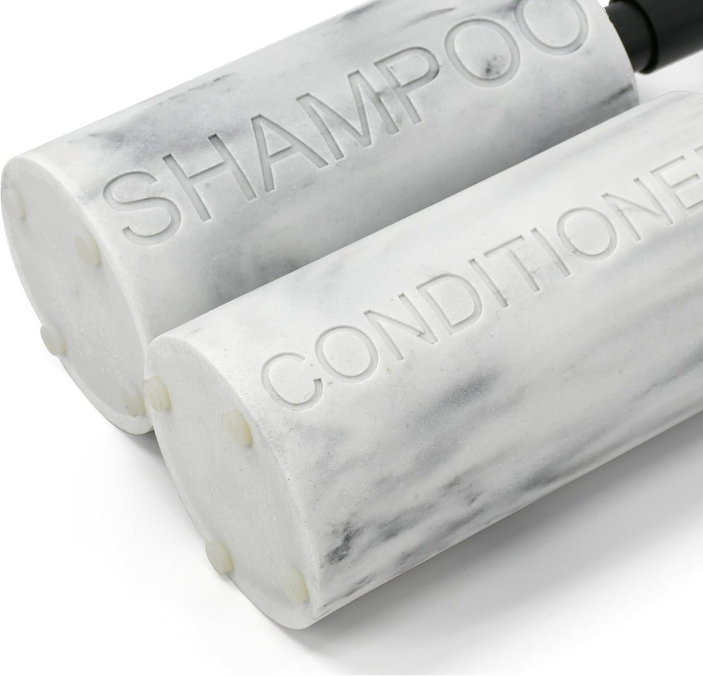 Marble Resin 2 Piece Shampoo and Conditioner Dispenser Set, Luxurious Refillable Pump Bottles with Matte Pump Top and Embossed Text, Durable Design for Bathroom and Shower