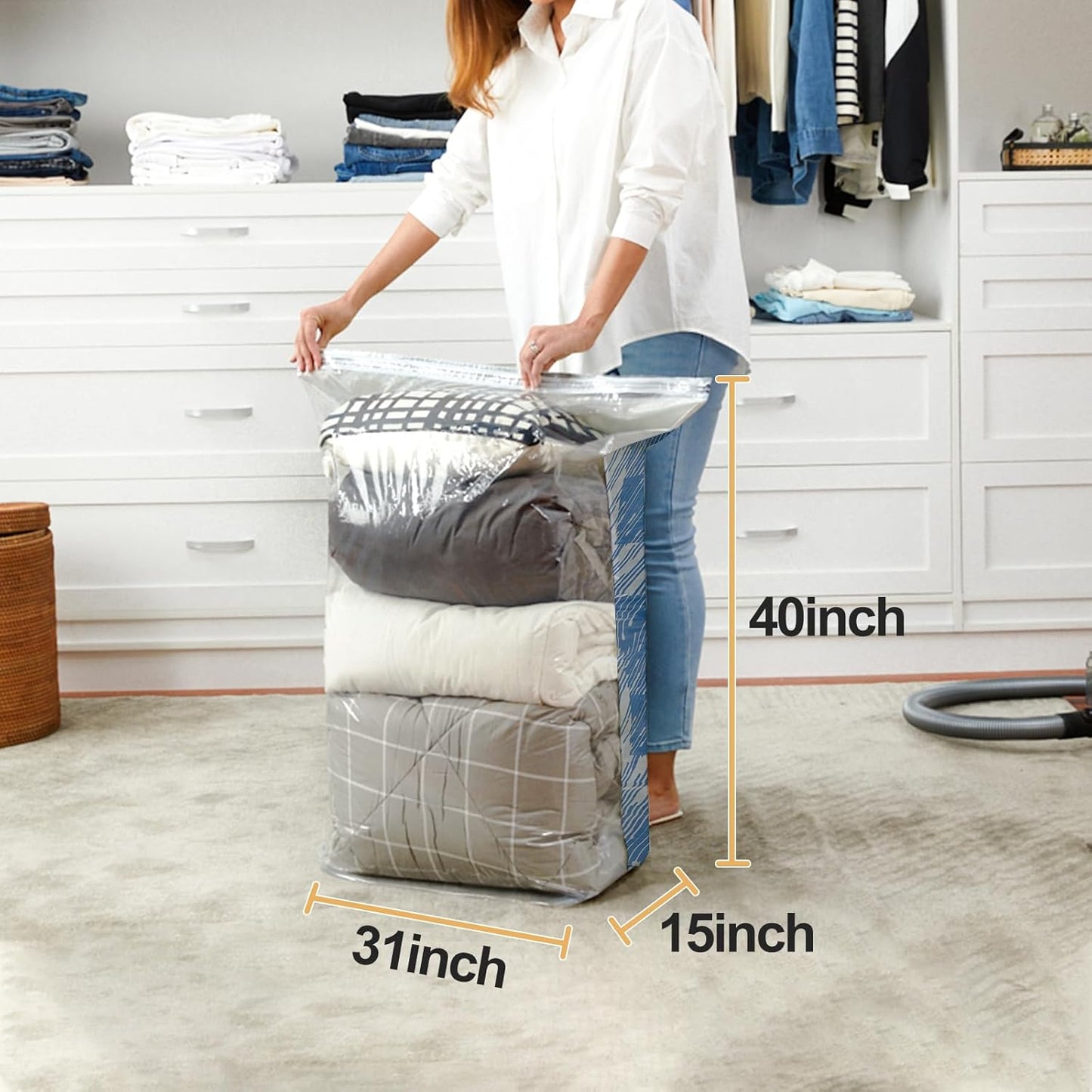 TAILI 6 Pack Vacuum Storage Bags, Jumbo Cube (31x40x15 Inch), Large Vacuum Seal Bag for Clothes, Comforters, Blankets, Bedding, Sweater, Closet Storage and Organization, Blue Coastline