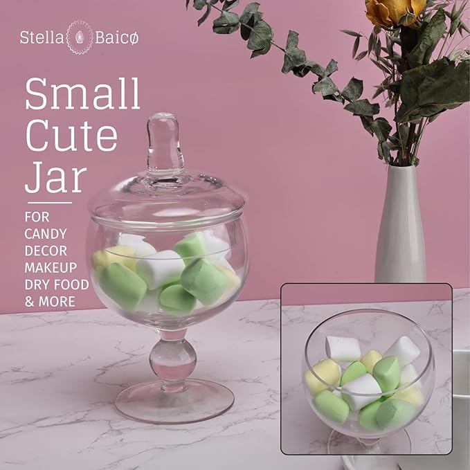 Set of 3 Apothecary Jar Glass, Glass Apothecary Jars with Lids, Clear Candy Jars for Candy Buffet, Decorative Jar for Display, Party and Wedding, Elegant Candy Canisters Set