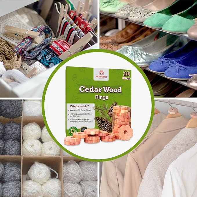 Cedar Blocks for Clothes Storage - Raimarket 30 Pack Wood Flowers & Chips for Closets, Wardrobe, Drawers & Shelves - Natural Aroma & Moisture Absorption