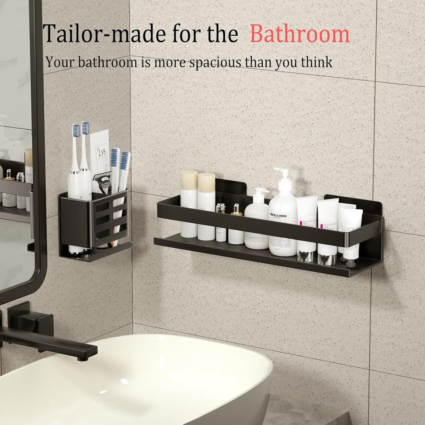 Shower Shelf 2 Pack - Bathroom Shower Shelf Rust-Proof Aluminum Adhesive Installation No Drilling Required, Suitable for Bathroom Storage and Home Decoration