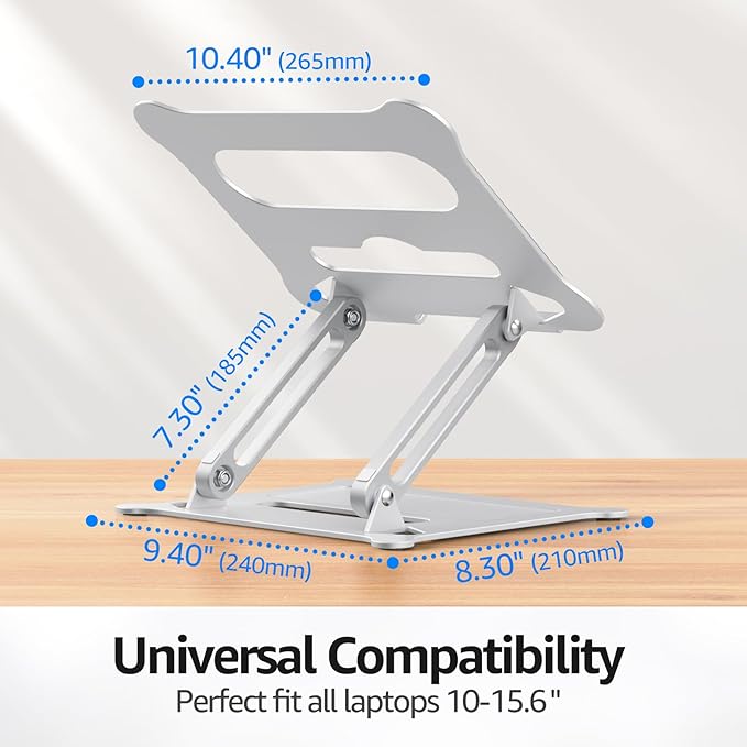 Urmust Laptop Notebook Stand Holder Adjustable Ultrabook Stand Riser Portable Compatible with MacBook Air Pro HP Dell XPS Lenovo All laptops 10-15.6"(Silver)