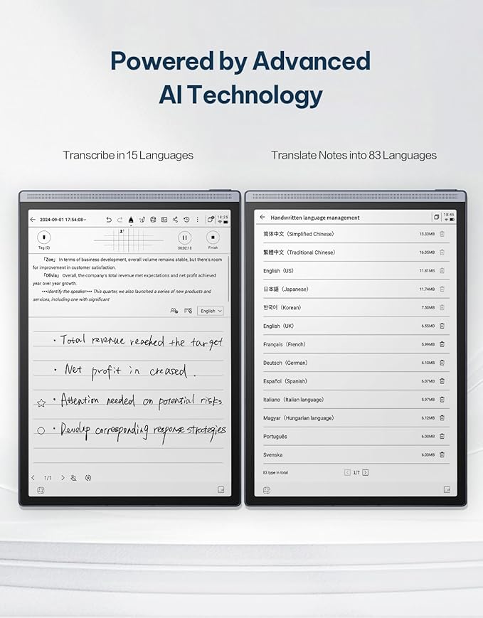 AINOTE Air 2 Bundle, 8.2" AI E Ink Tablet, Smart Paper Note-Taking Tablet with Stylus & Adjustable Light, ChatGPT-Powered Multi-Language Transcription, Meeting Minutes Schedule Management