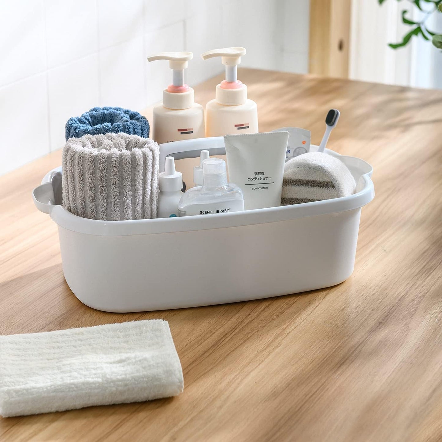 ALINK Large Plastic Shower Caddy Tote, Portable Storage Caddy Basket Organizer with Handle for Dorm, Bathroom, Tool, Garden, Kitchen, Cleaning Supplies - White