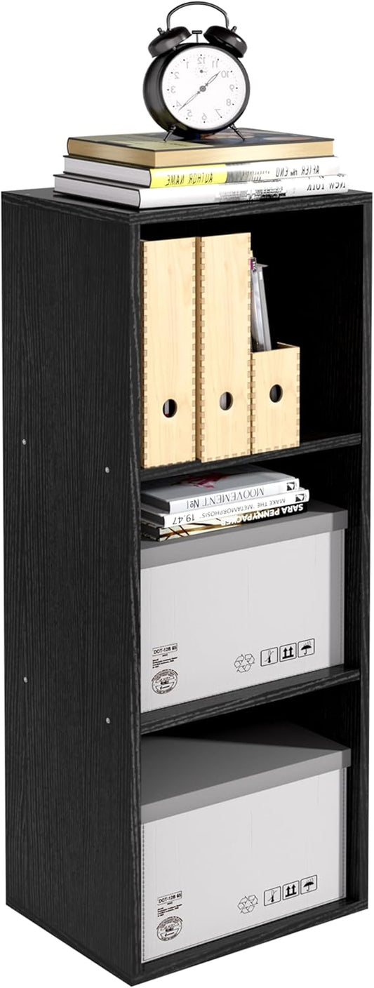 Wooden 3 Cube Storage Organizer, 3 Tier Storage Cubes Storage Display Cubby, Versatile Cubes Shelf and Cubby Organizer for Any Space (Black, 3 Cube-W(11.8inch)