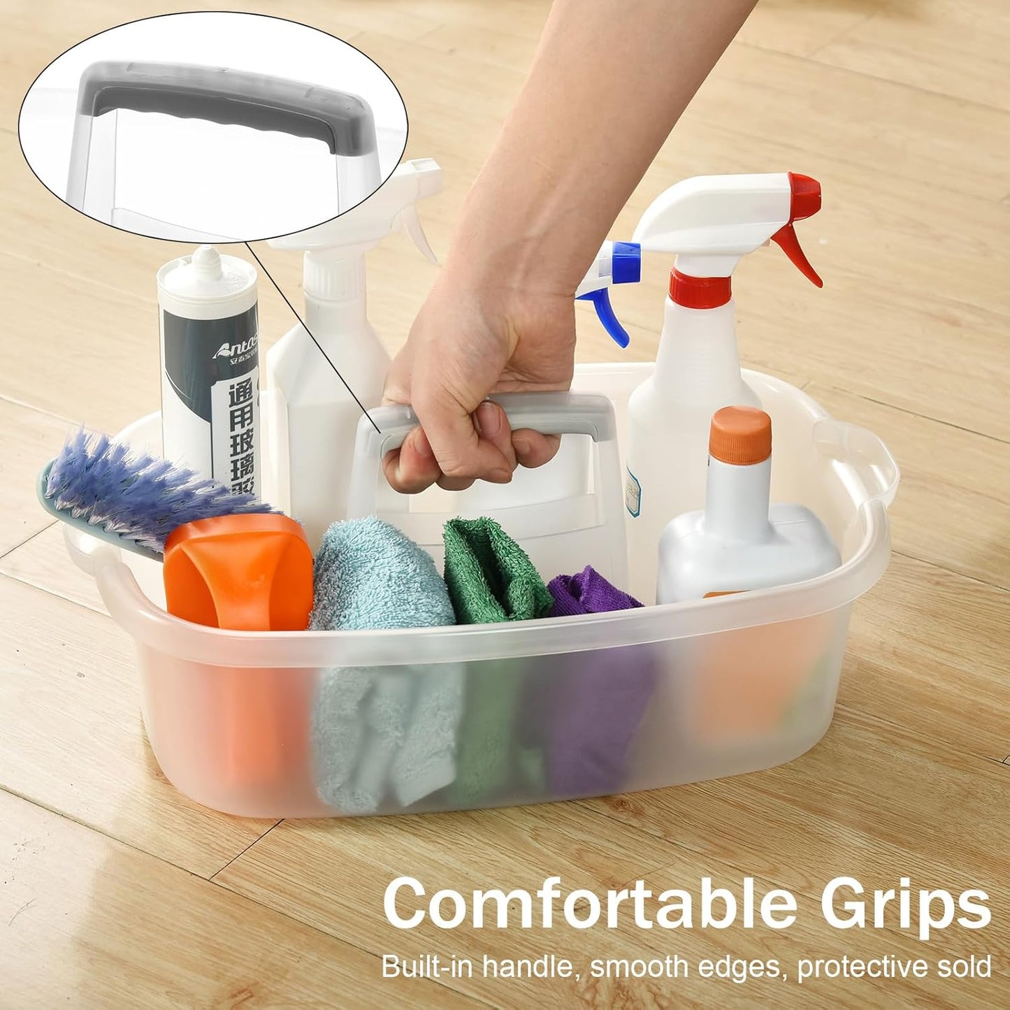 ALINK Plastic Cleaning Storage Caddy with Handle, Large Shower Caddy Basket Organizer for Dorm, Bathroom, Tool, Garden, Kitchen, Cleaning Supplies - Clear