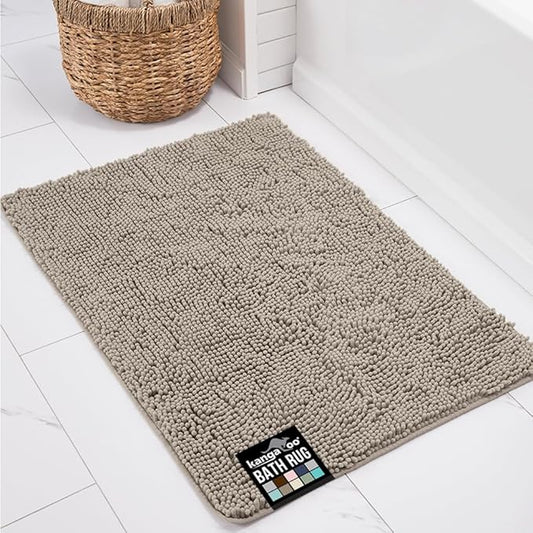 KANGAROO Bathroom Rugs, Chenille Soft Absorbent Bath Rug, Shaggy Shower Mat, Quick Dry Machine Wash Bathmat, Plush Carpet Mats for Tub, Bathtub and Room Home Decor Accessories, 60x24, Beige
