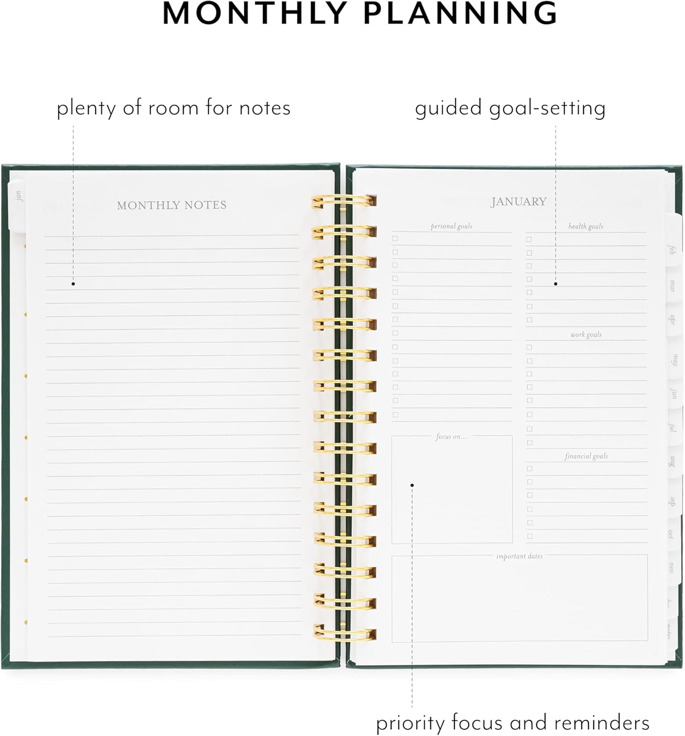 Sugar Paper 2026 Small Spiral Planner, Weekly and Monthly, January to December, 5.75" x 8.25", Calendar for Women, Matte Paper Hardcover, Spiral Bound, Pocket for Storage, 12 Month, Forest Green