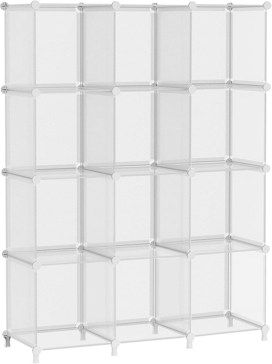 AWTATOS Cube Storage Organizer, Closet Organizers and Storage, 12 Cube Shelves Bookshelf, DIY Stackable Plastic Clothes Organizer Shelving for Bedroom, Home, Transparent Twill